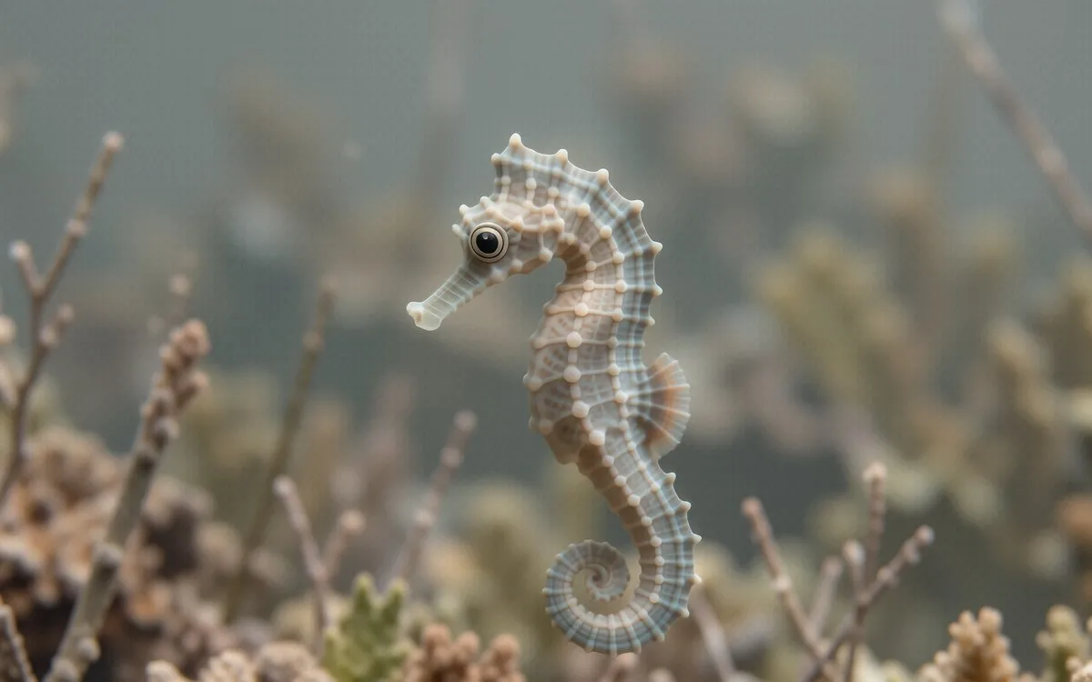 A tiny Bargibant's Pygmy Seahorse camouflaged against pink gorgonian coral in Southeast Asian waters.